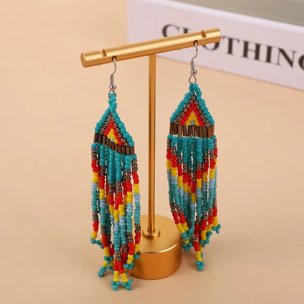 NEW Boho Beaded Fringe Earrings Festival Dangle Statement Jewelry - Picture 3 of 6